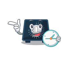 mascot design style of kitchen timer standing with holding a clock