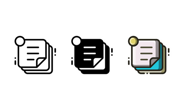 Sticky Note Icon. With Outline, Glyph, And Filled Outline Style