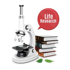 microscope with books