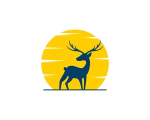 Fototapeta premium Deer silhouette with sunset scenery