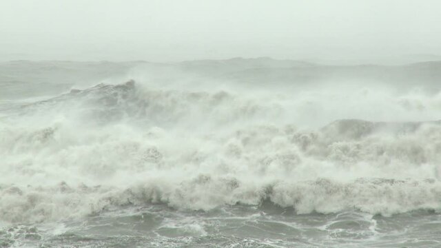 Hurricane Storm Surge Waves Crash Ashore - Saola