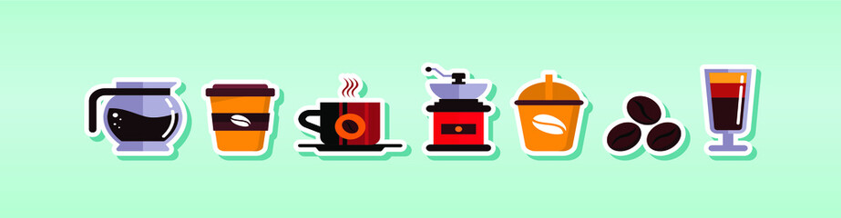 Coffee icon set isolated on blue background