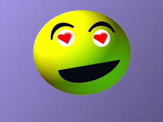 3D emoji in love, with red hearts in eyes. illustration