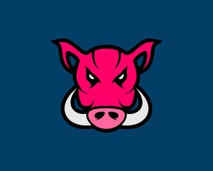 Angry boar head with pink colors