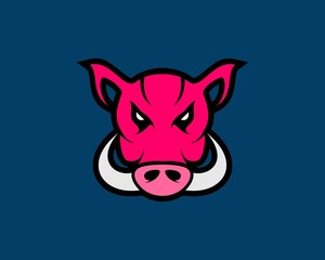 Angry boar head with pink colors