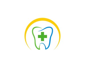 Tooth line and circle sunlight with medical symbol in the middle