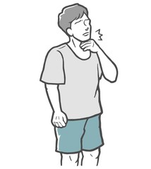 のどの痛みを感じる若い男性