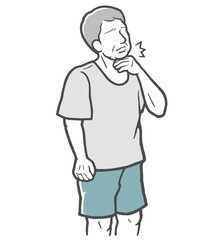 のどの痛みを感じる中年男性
