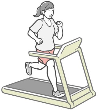 recommend clip art: スポーツジムでランニングマシンを使って走る若い女性