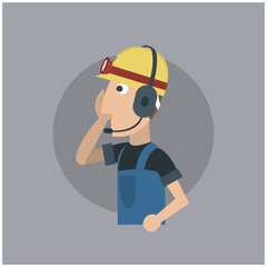 worker with headphones