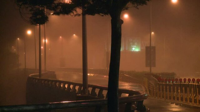 Strong Wind And Sheets Of Rain Fly Through Air In Hurricane - Saola