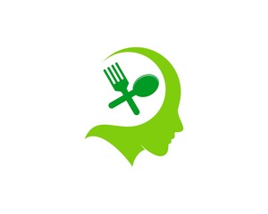 Human head with fork and spoon