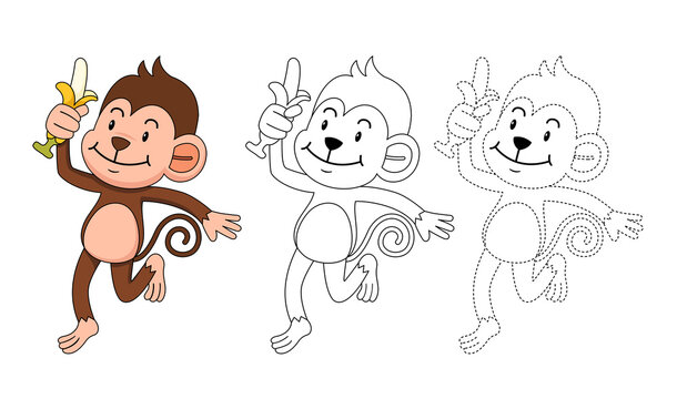 illustration of educational coloring book vector-monkey