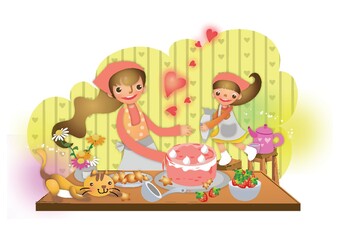 Obraz na płótnie Canvas mother and daughter making a cake