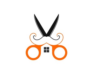 Scissor with mustache and house in the middle