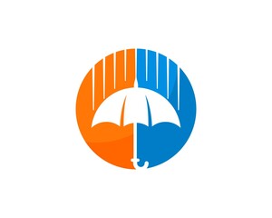 Orange and blue circle shape with umbrella inside
