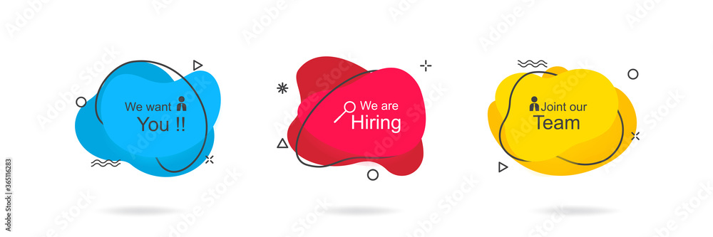 Poster modern abstract banner with we are hiring word vector illustration . fluid gradient geometric for mi