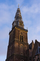 Old Church or Oude Kerk in winter in Amsterdam, Netherlands.