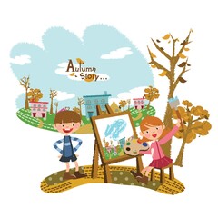 children painting on a canvas