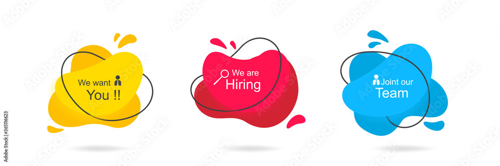 Poster modern abstract banner with we are hiring word vector illustration . fluid gradient geometric for mi
