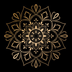 luxury round mandala design with gold color, Vector mandala floral patterns with black background, Hand drawn decorative element. Unique design with petal flower. Concept relax and meditation use for 