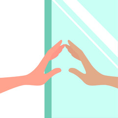A woman's hand is reflected in the mirror. Vector illustration, flat cartoon color design, eps 10.