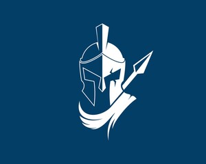 Silver spartan helmet and spear