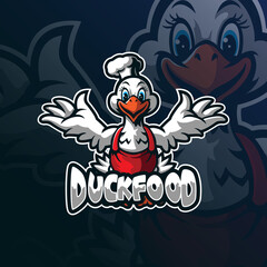 duck mascot logo design vector with modern illustration concept style for badge, emblem and tshirt printing. smart duck illustration for food and drink.