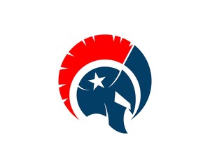 Red and blue spartan helmet with star inside