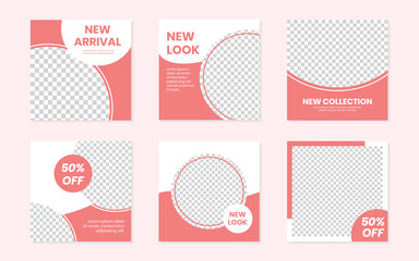Slides Abstract Unique Editable Modern Social Media Banner Peach Pink Red Template. Anyone can use This Design Easily. Promotional web banner for social media post feed. Vector Illustration.
