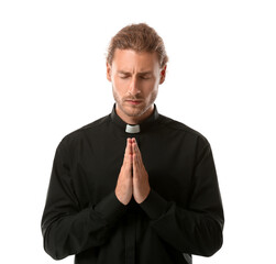 Praying priest on white background