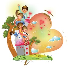 Obraz na płótnie Canvas a happy family with a house and tree