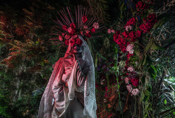 Obraz na płótnie Canvas Fabulous stylization of Santa Muerte - Holy Death - modern religious cult. Concept Art fairy tale photo.