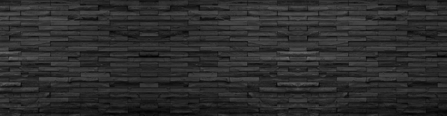 Papier Peint photo Mur de briques panoraam grey black  Slate Marble Split Face Mosaic  pattern and background brick wall floor top view surface