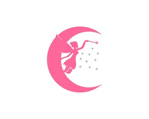 Pink female angel and moon