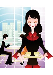 young woman holding teacups