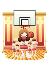 jesus playing basketball with children