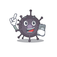 caricature character design style of salmonella speaking on phone