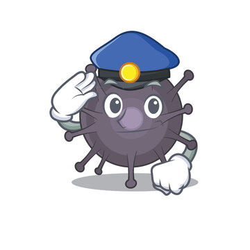 A handsome Police officer cartoon picture of salmonella with a blue hat