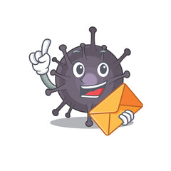 A picture of cheerful salmonella caricature design concept having an envelope