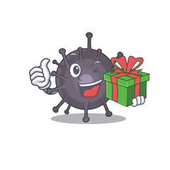 Salmonella cartoon character concept with a big gift box