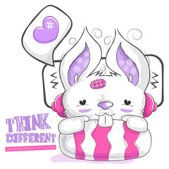 Bunny listening to music with headphones