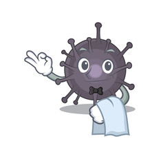 A Caricature design style of salmonella as a waiter with a white napkin