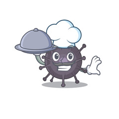 mascot character style of salmonella chef serving dinner on tray