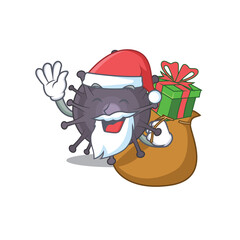 Cartoon design of salmonella Santa having Christmas gift