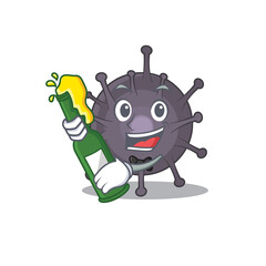 A caricature design style of salmonella cheers with a bottle of wine
