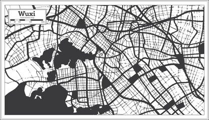 Wuxi China City Map in Black and White Color in Retro Style. Outline Map.