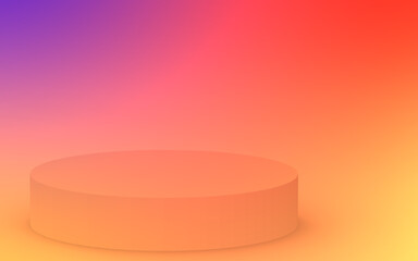 3d yellow orange and purple neon light cylinder podium minimal studio gradient colors background. Abstract 3d geometric shape object illustration render. Display for summer holiday product.