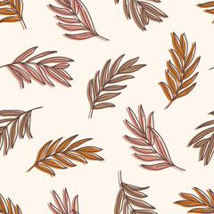 Palm leaves Seamless Pattern in a Trendy Minimal Style. Outline of a Tropical palm Background. Jungle Vector Ornament