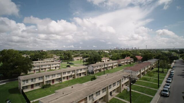 Aerial San Antonio City Housing with Skyline